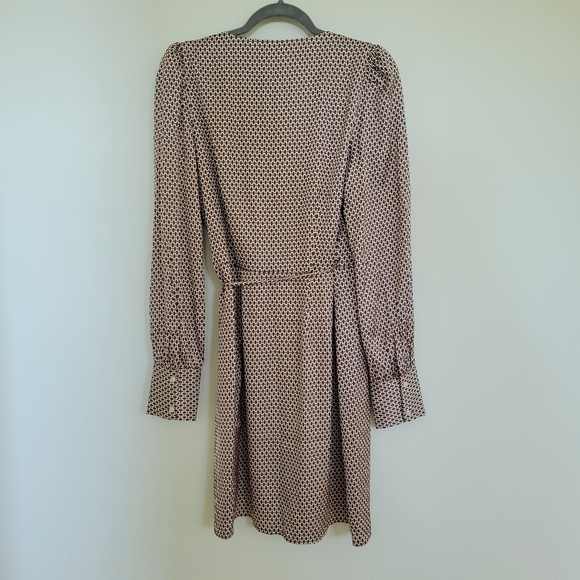 Abercrombie M Tall Mini Wrap Dress Brown Geometric Pattern Puff Long Sleeve - Picture 3 of 10